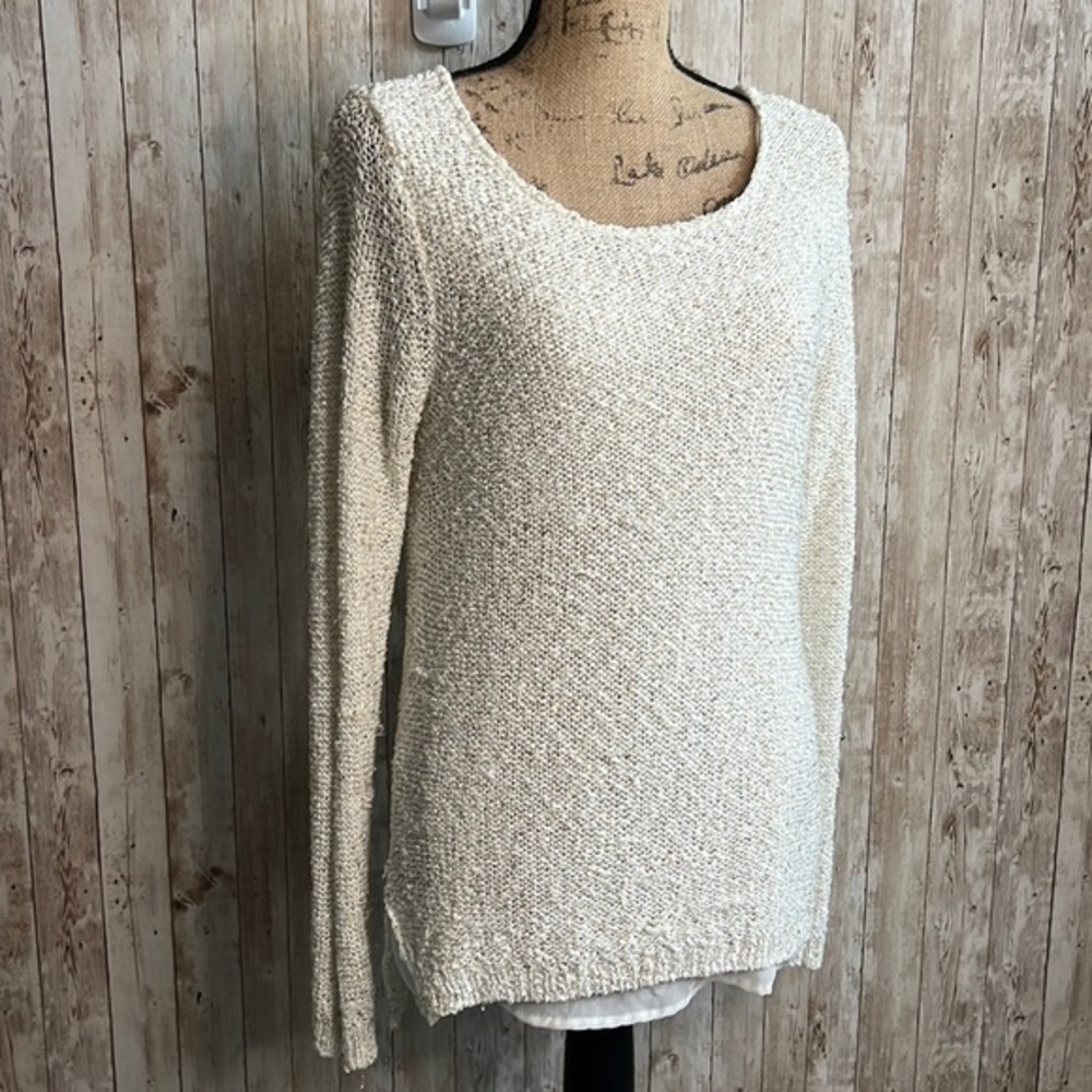 Apt 9 Off White Knit Sweater with Gold Sequins